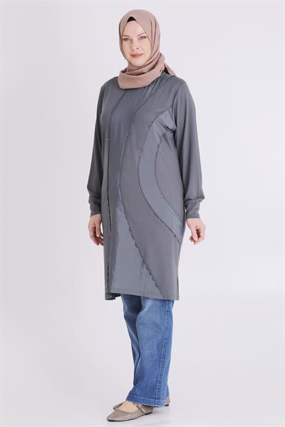 Behrem Büyük Beden Tesettür Tunik Kül Rengi OTW2070