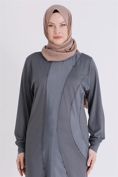 Behrem Büyük Beden Tesettür Tunik Kül Rengi OTW2070