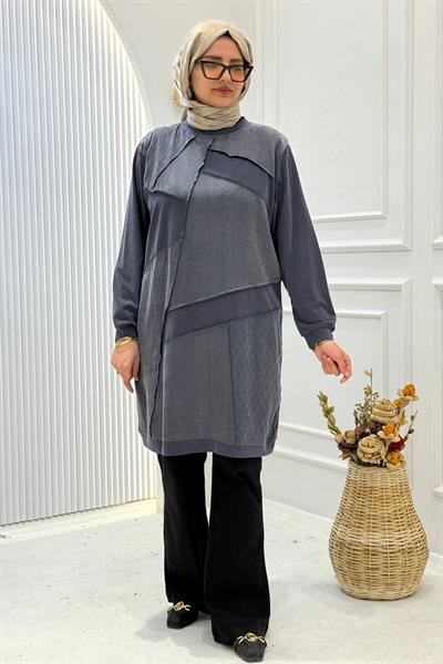 Behrem Büyük Beden Tesettür Tunik Lacivert OTW20137