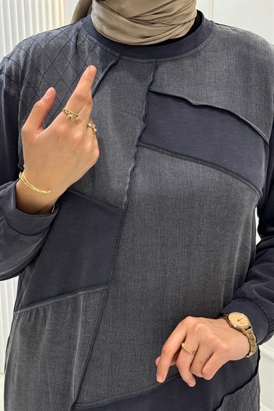 Behrem Büyük Beden Tesettür Tunik Lacivert OTW20137