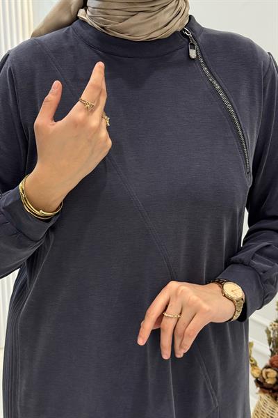 Behrem Büyük Beden Tesettür Tunik Lacivert OTW20140