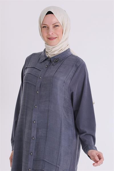 Behrem Büyük Beden Tesettür Tunik Lacivert OTW23041