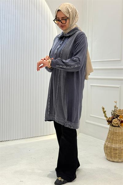 Behrem Büyük Beden Tesettür Tunik Lacivert OTW20138