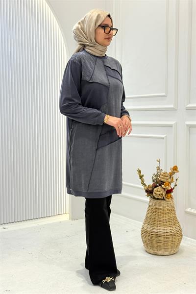 Behrem Büyük Beden Tesettür Tunik Lacivert OTW20137