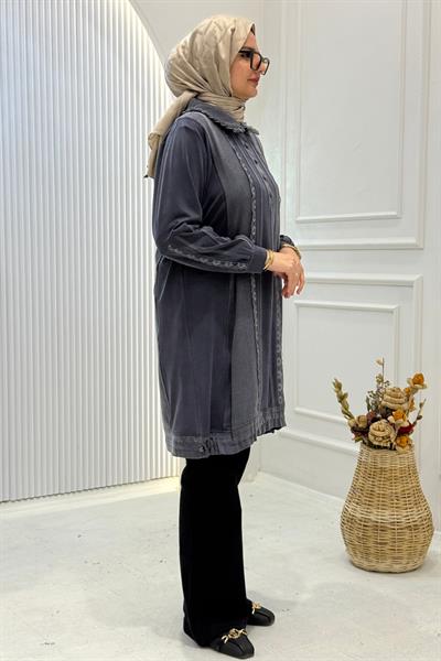Behrem Büyük Beden Tesettür Tunik Lacivert OTW20138