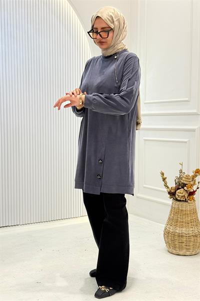 Behrem Büyük Beden Tesettür Tunik Lacivert OTW20140