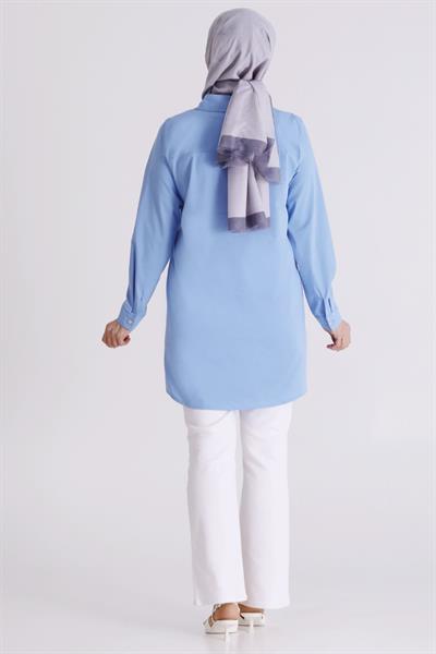 Behrem Büyük Beden Tesettür Tunik Mavi OTW2357