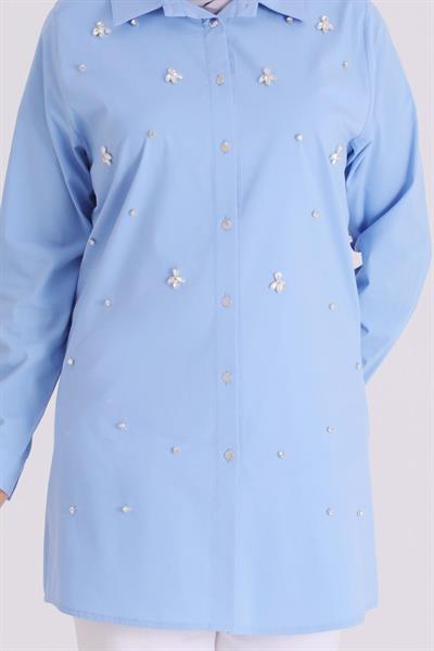 Behrem Büyük Beden Tesettür Tunik Mavi OTW2357