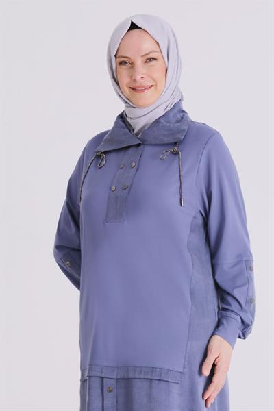 Behrem Büyük Beden Tesettür Tunik Morcivert OTW20136