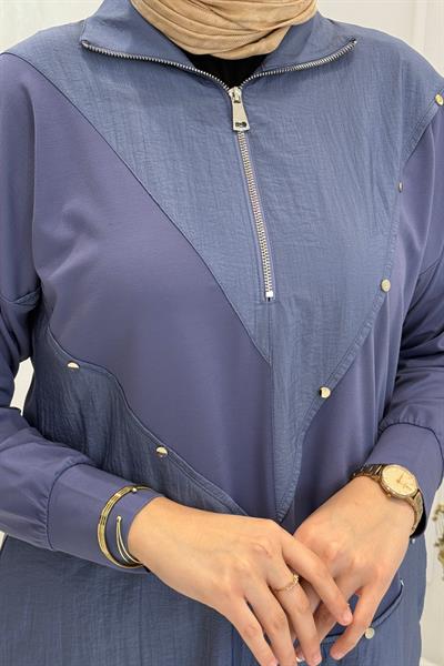 Behrem Büyük Beden Tesettür Tunik Morcivert OTW20134