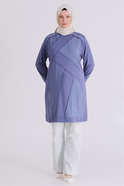 Behrem Büyük Beden Tesettür Tunik Morcivert OTW20135