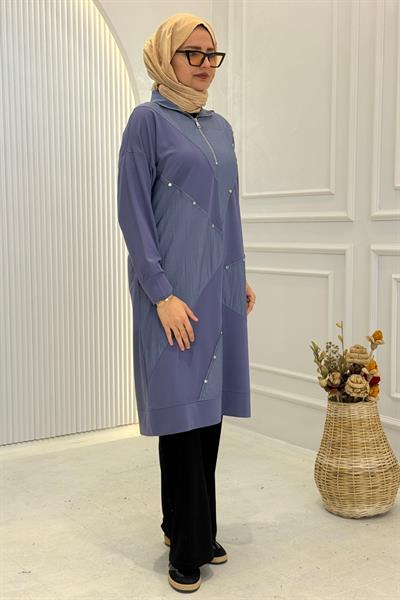 Behrem Büyük Beden Tesettür Tunik Morcivert OTW20134