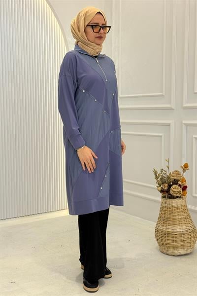 Behrem Büyük Beden Tesettür Tunik Morcivert OTW20134