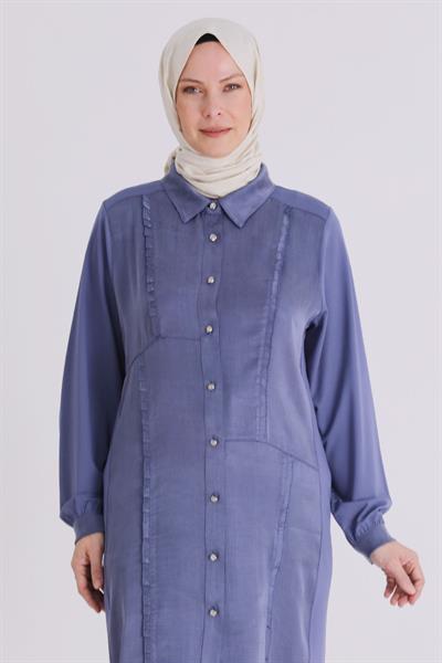 Behrem Büyük Beden Tesettür Tunik Morcivert OTW23035