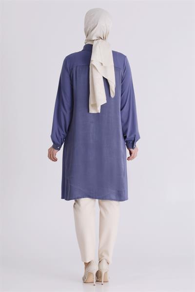 Behrem Büyük Beden Tesettür Tunik Morcivert OTW23035