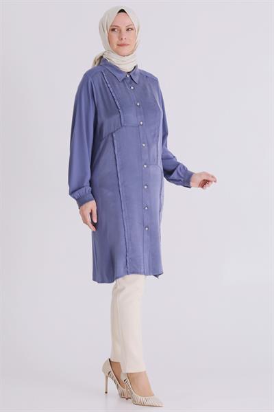 Behrem Büyük Beden Tesettür Tunik Morcivert OTW23035
