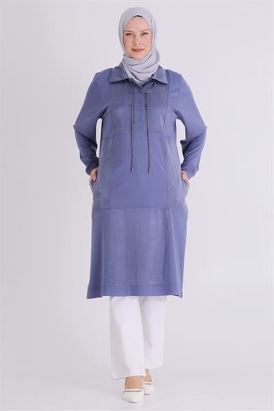 Behrem Büyük Beden Tesettür Tunik Morcivert OTW20142