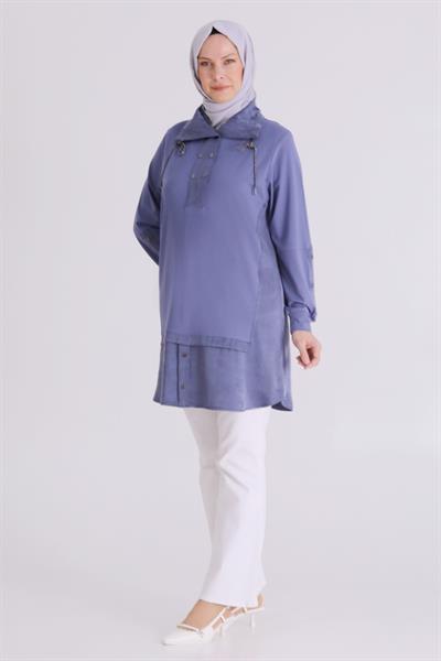 Behrem Büyük Beden Tesettür Tunik Morcivert OTW20136