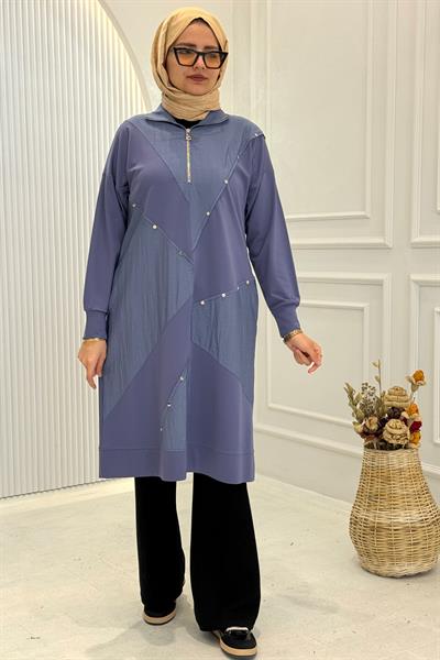 Behrem Büyük Beden Tesettür Tunik Morcivert OTW20134