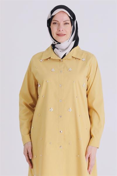 Behrem Büyük Beden Tesettür Tunik Safran OTW2357