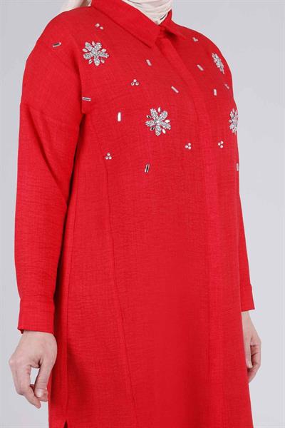 Behrem Büyük Beden Tesettür Tunik Scarlet OTW2337