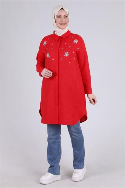 Behrem Büyük Beden Tesettür Tunik Scarlet OTW2337