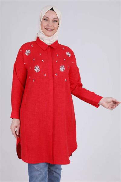 Behrem Büyük Beden Tesettür Tunik Scarlet OTW2337