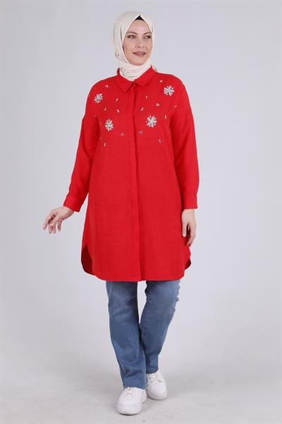 Behrem Büyük Beden Tesettür Tunik Scarlet OTW2337