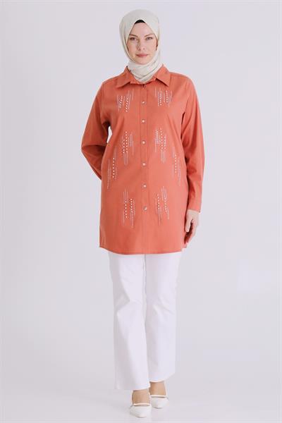 Behrem Büyük Beden Tesettür Tunik Şeftali OTW2358