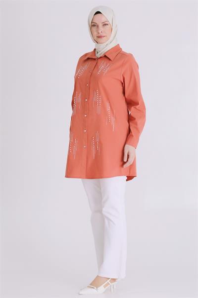 Behrem Büyük Beden Tesettür Tunik Şeftali OTW2358