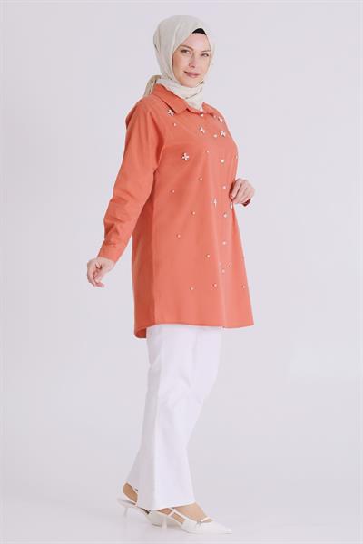 Behrem Büyük Beden Tesettür Tunik Şeftali OTW2357