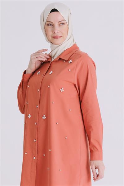 Behrem Büyük Beden Tesettür Tunik Şeftali OTW2357