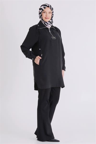 Behrem Büyük Beden Tesettür Tunik Siyah OTW23039