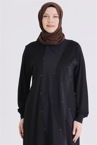 Behrem Büyük Beden Tesettür Tunik Siyah OTW2070