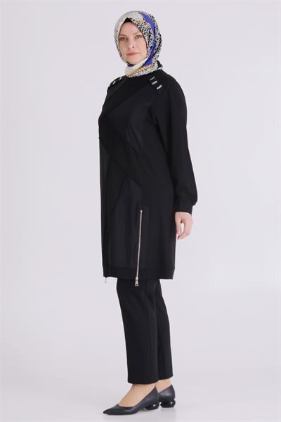Behrem Büyük Beden Tesettür Tunik Siyah OTW20135