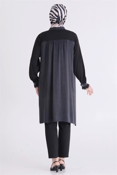 Behrem Büyük Beden Tesettür Tunik Siyah OTW23043