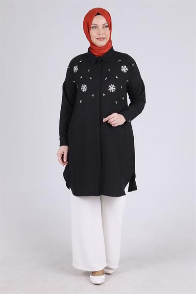 Behrem Büyük Beden Tesettür Tunik Siyah OTW2337
