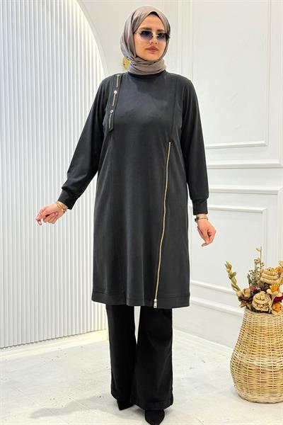 Behrem Büyük Beden Tesettür Tunik Siyah OTW20139