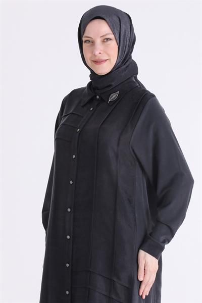 Behrem Büyük Beden Tesettür Tunik Siyah OTW23041