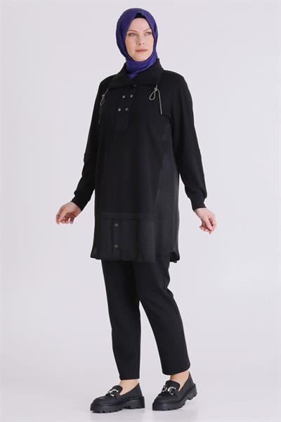 Behrem Büyük Beden Tesettür Tunik Siyah OTW20136