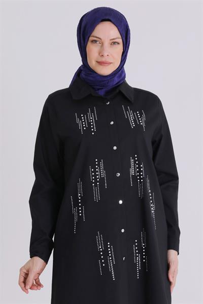 Behrem Büyük Beden Tesettür Tunik Siyah OTW2358