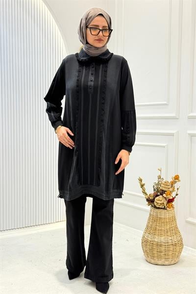 Behrem Büyük Beden Tesettür Tunik Siyah OTW20138