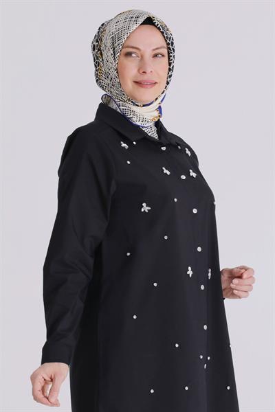 Behrem Büyük Beden Tesettür Tunik Siyah OTW2357
