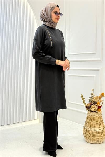 Behrem Büyük Beden Tesettür Tunik Siyah OTW20139