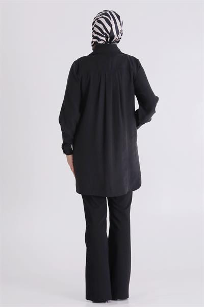 Behrem Büyük Beden Tesettür Tunik Siyah OTW23039