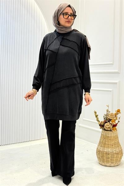 Behrem Büyük Beden Tesettür Tunik Siyah OTW20137