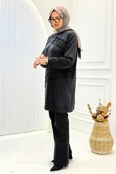 Behrem Büyük Beden Tesettür Tunik Siyah OTW20137
