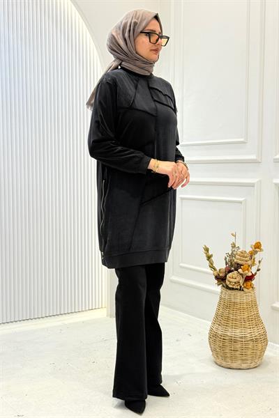 Behrem Büyük Beden Tesettür Tunik Siyah OTW20137