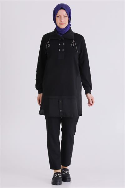 Behrem Büyük Beden Tesettür Tunik Siyah OTW20136