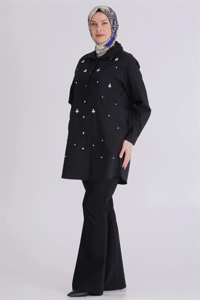 Behrem Büyük Beden Tesettür Tunik Siyah OTW2357
